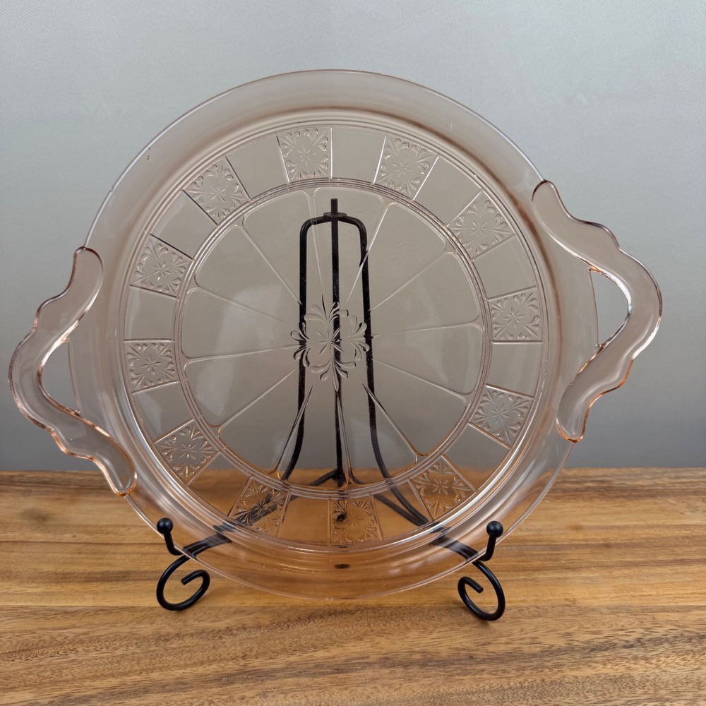 Jeannette Glass Pink Depression Glass Doric Pattern Round Serving Tray 12 inch